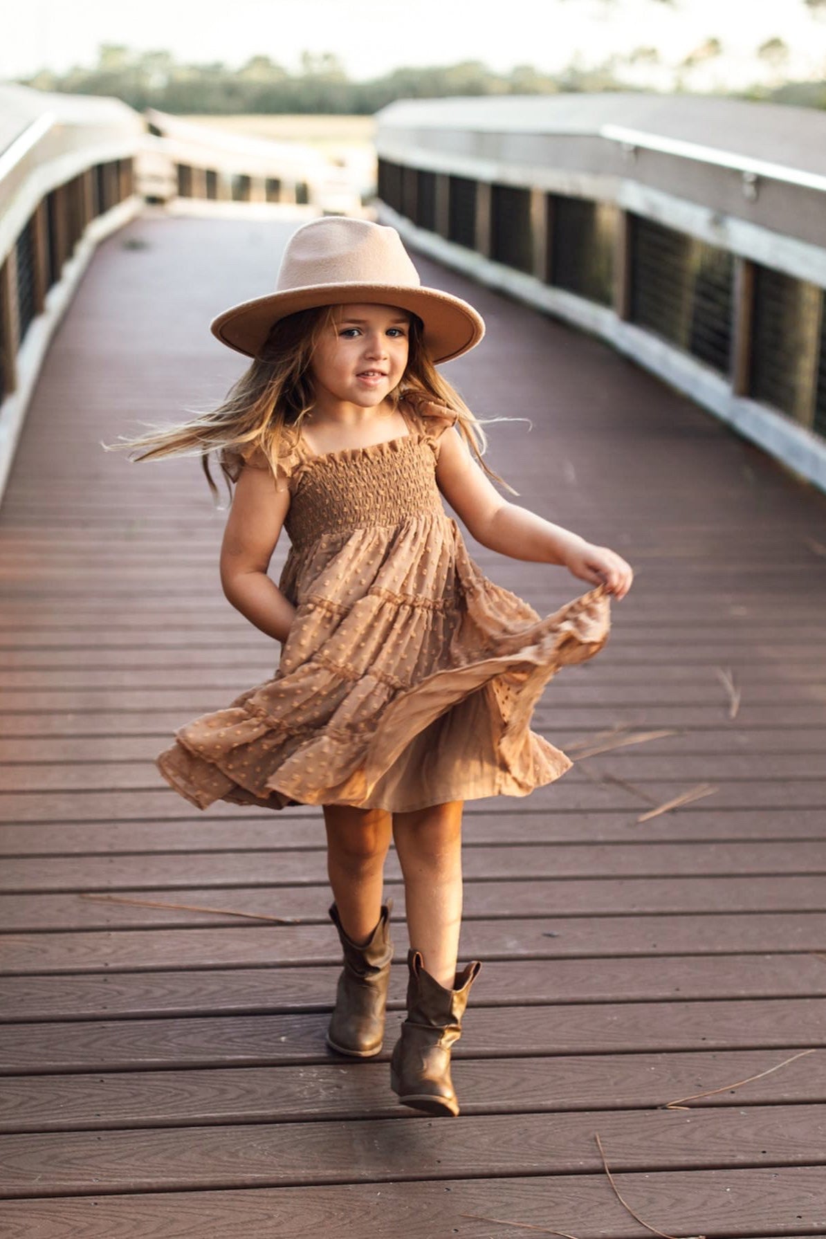 INDIE BLUE Dresses Pia Dress (mocha swiss dot)