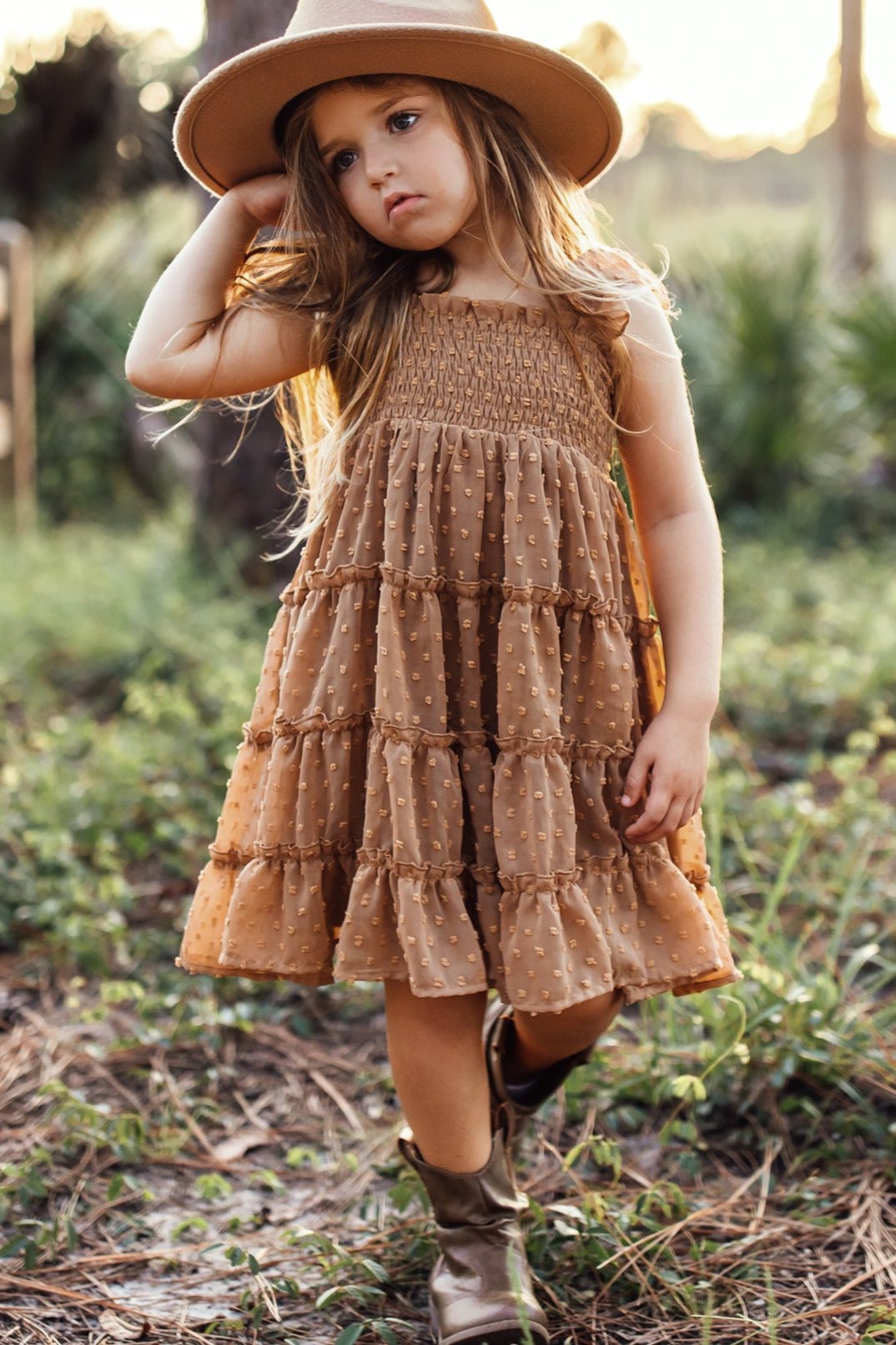 INDIE BLUE Dresses Pia Dress (mocha swiss dot)