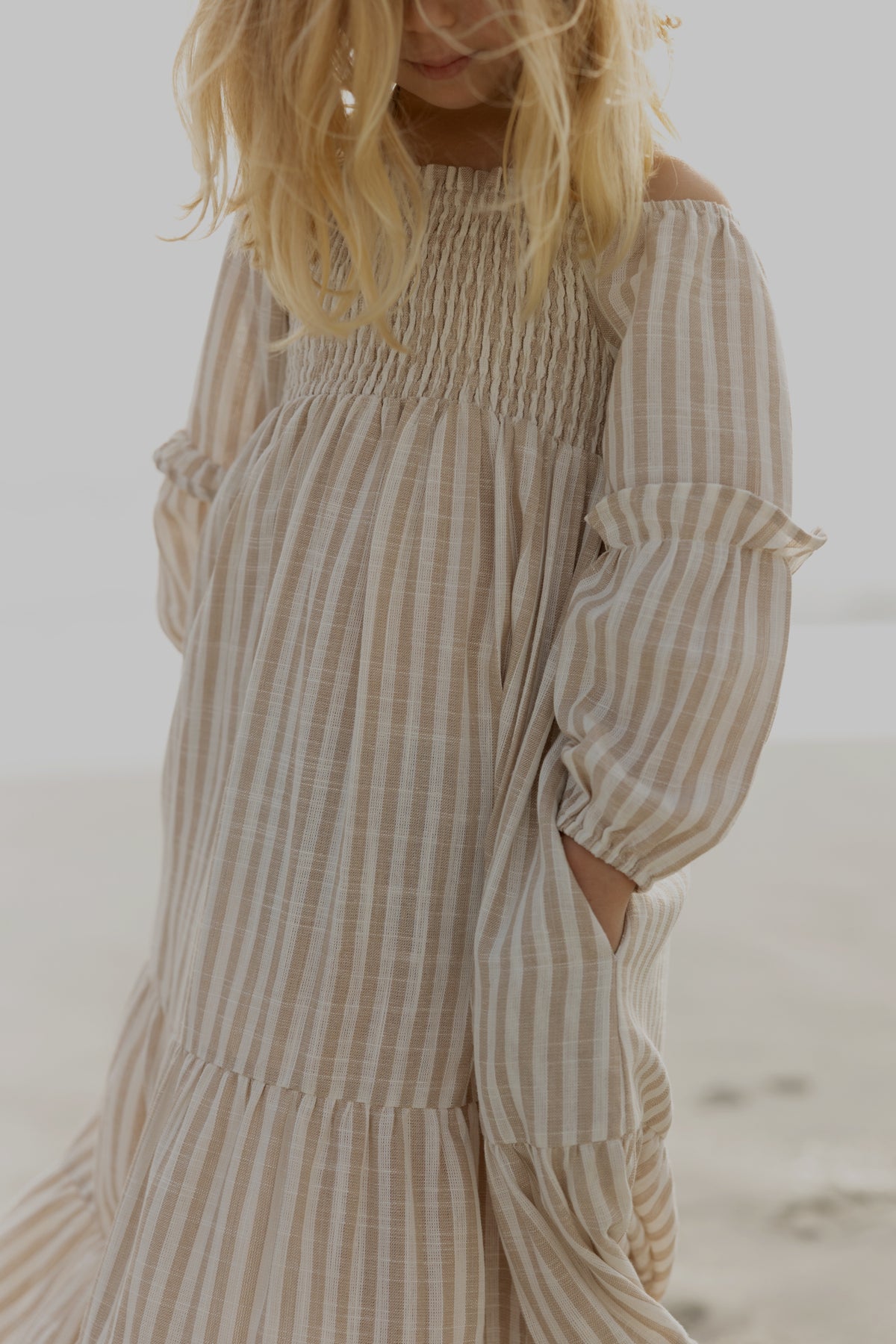 INDIE BLUE Dresses Pippa Maxi (driftwood stripe linen)