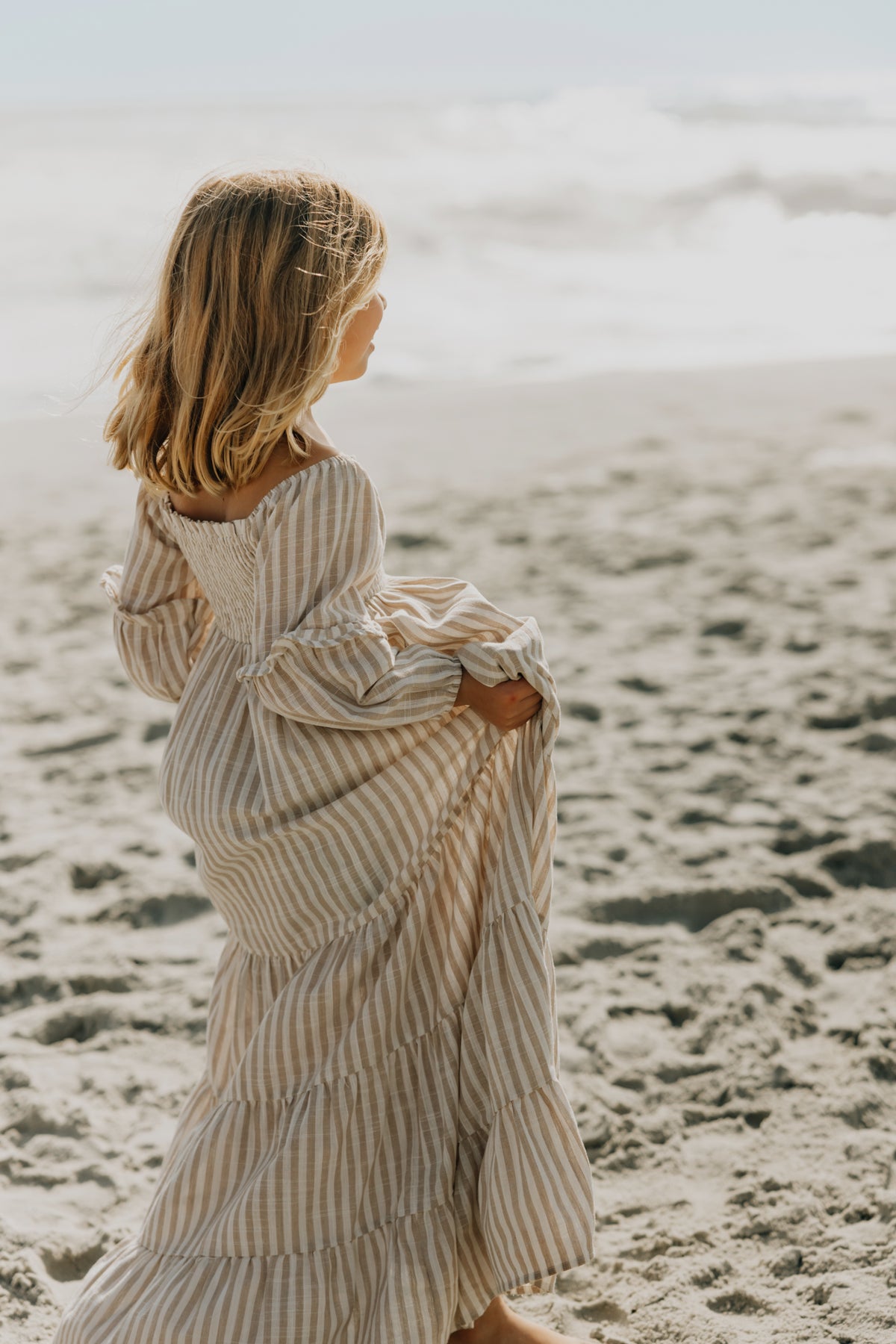 INDIE BLUE Dresses Pippa Maxi (driftwood stripe linen)
