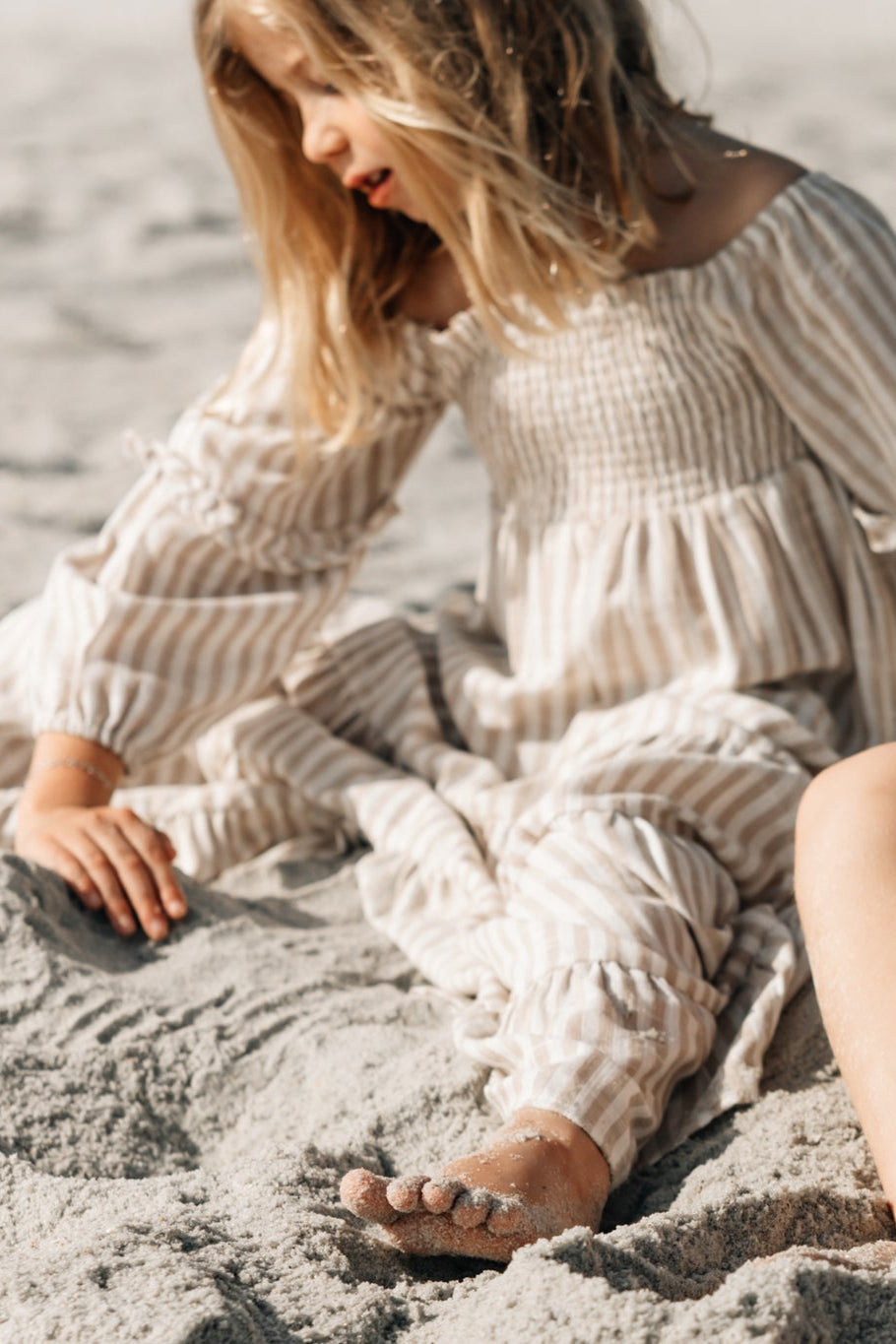 INDIE BLUE Dresses Pippa Maxi (driftwood stripe linen)