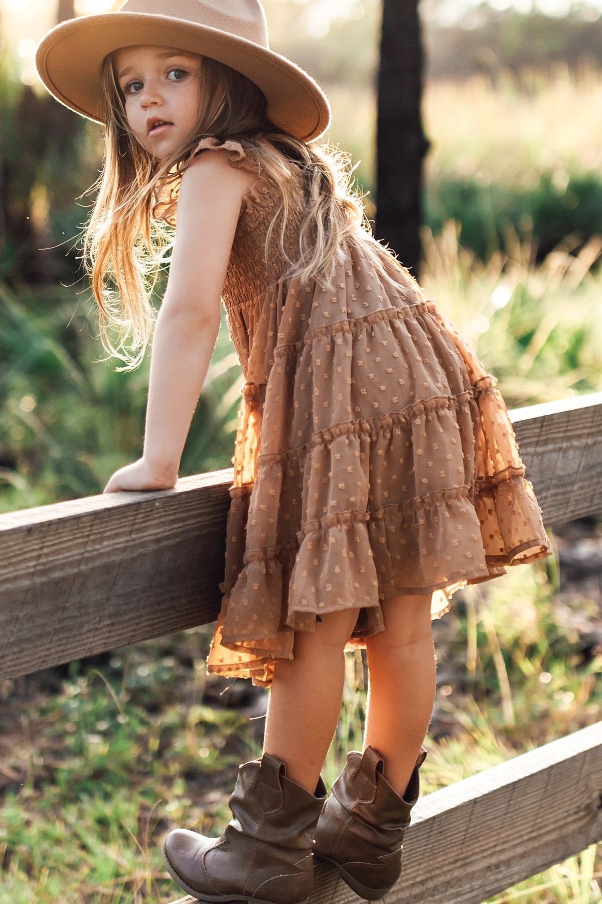INDIE BLUE Dresses Pia Dress (mocha swiss dot)