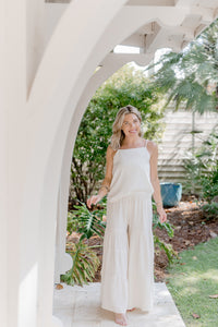 INDIE BLUE Women Women's Bella Maxi Pants (soft white linen)