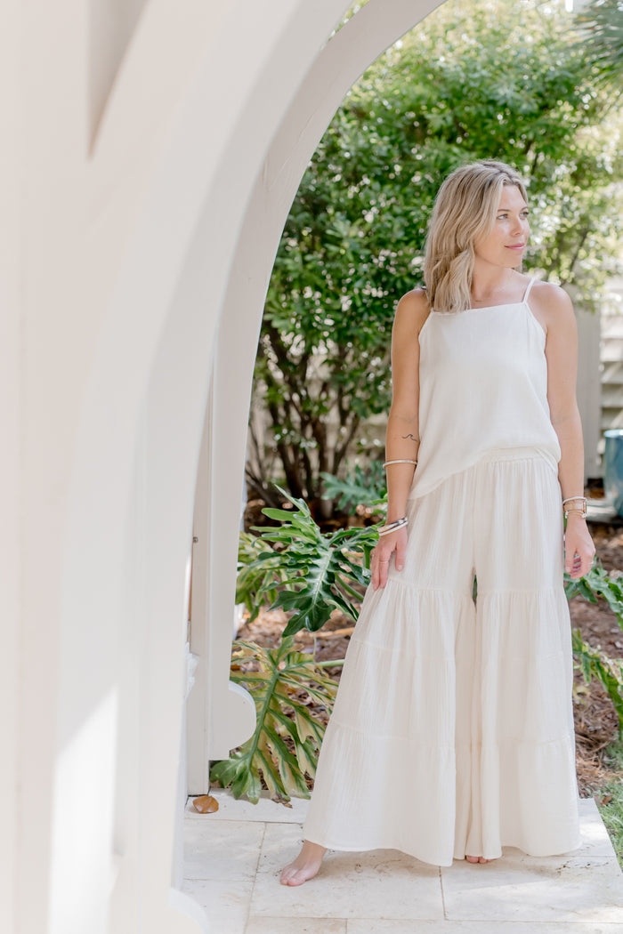INDIE BLUE Women Women's Bella Maxi Pants (soft white linen)