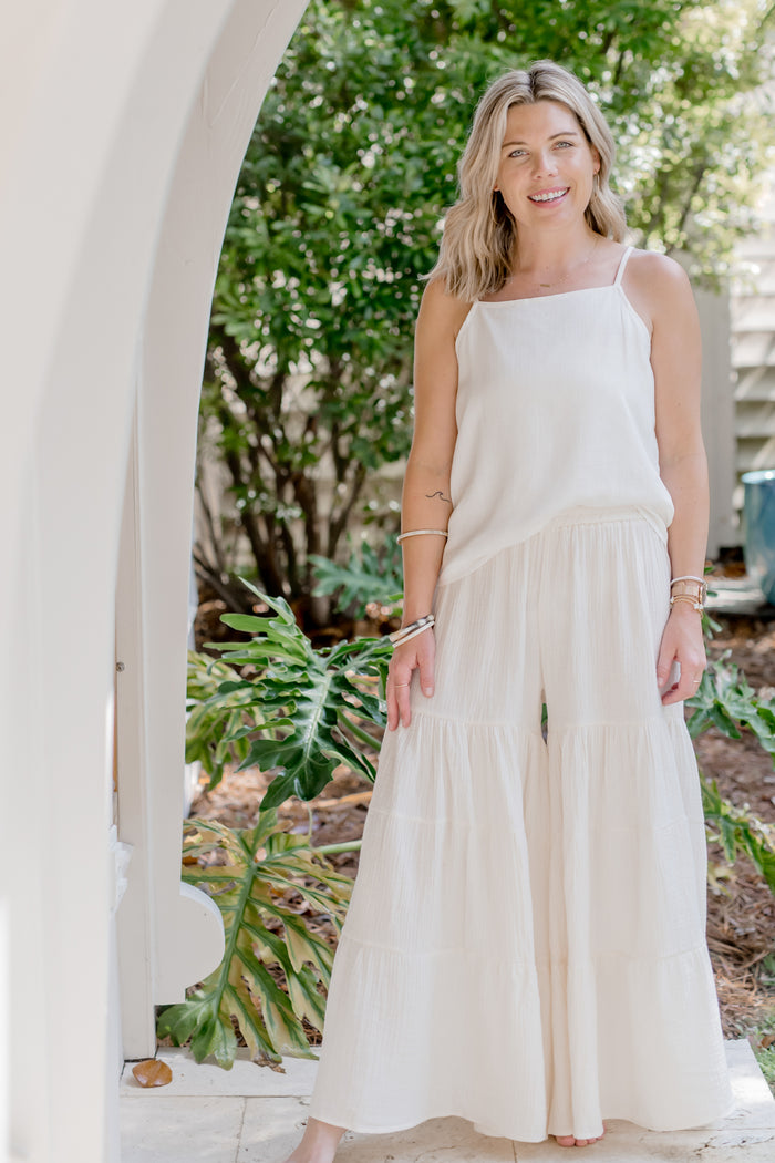 INDIE BLUE Women Women's Bella Maxi Pants (soft white linen)