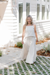 INDIE BLUE Women Women's Bella Maxi Pants (soft white linen)