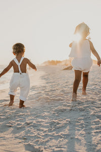 INDIE BLUE Boys Grady Romper (white muslin)