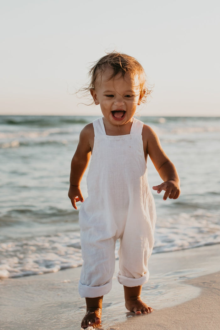 INDIE BLUE Boys Grady Romper (white muslin)