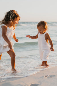 INDIE BLUE Boys Grady Romper (white muslin)