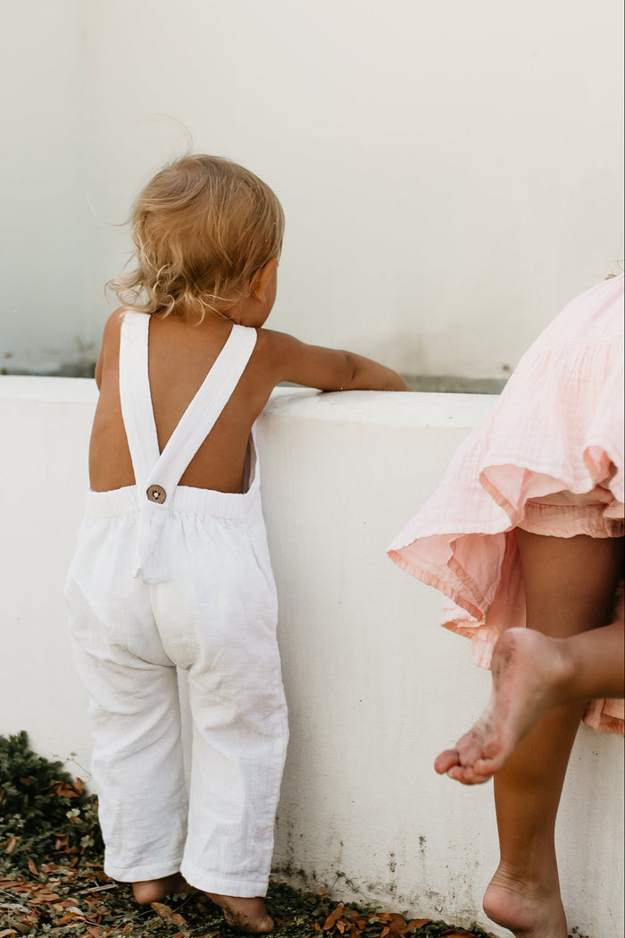 INDIE BLUE Boys Grady Romper (white muslin)