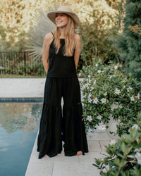 INDIE BLUE Women Women's Bella Maxi Pants (black soft linen)