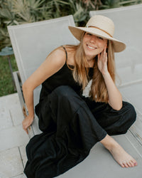 INDIE BLUE Women Women's Bella Maxi Pants (black soft linen)