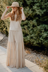 INDIE BLUE Women Women's Bella Maxi Pants (almond soft linen)