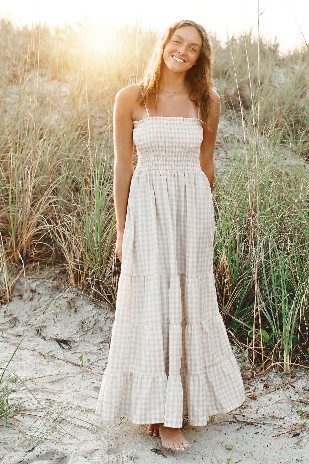 INDIE BLUE Women Women's Stella Maxi (tan gingham)