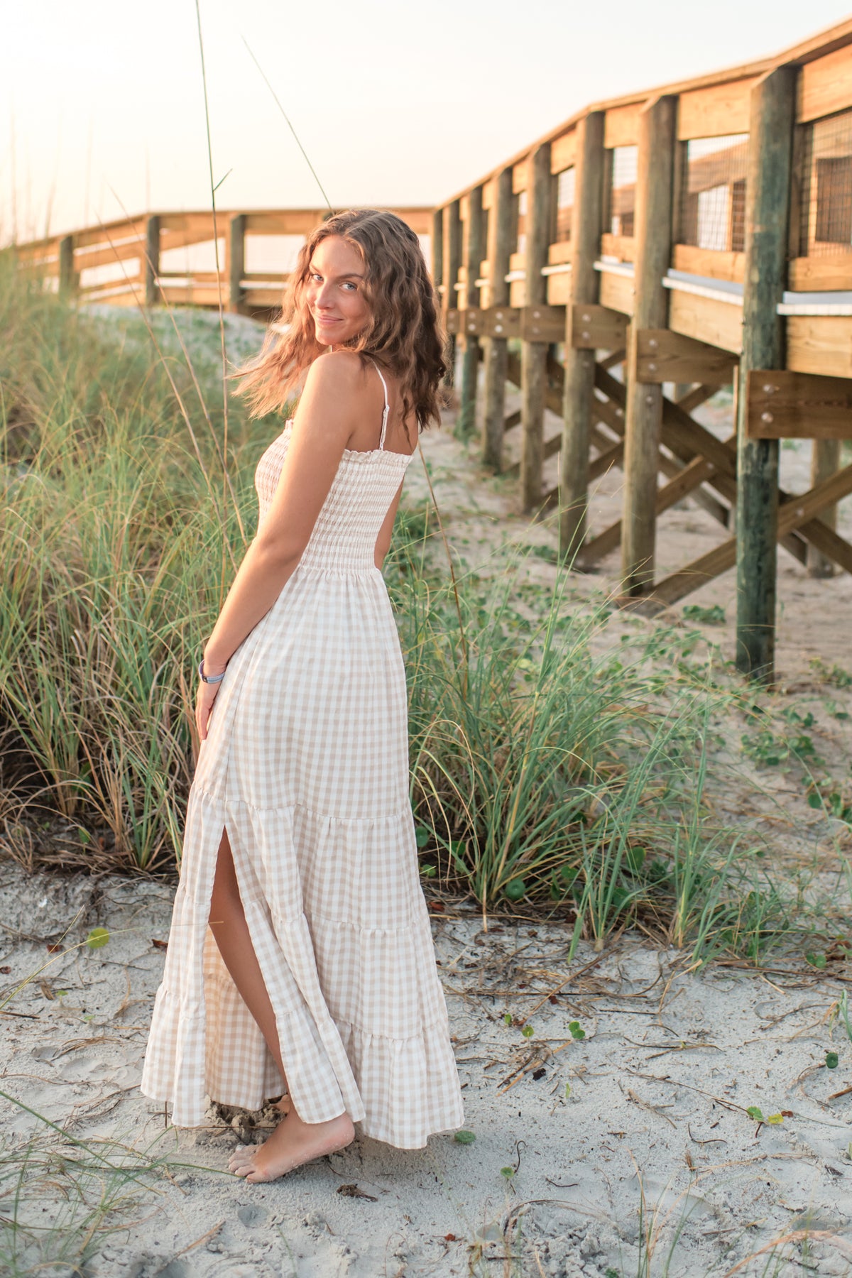 INDIE BLUE Women Women's Stella Maxi (tan gingham)