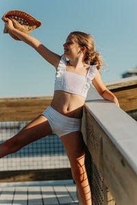 INDIE BLUE SWIM Smocked Ruffle Set (bone) FINAL SALE