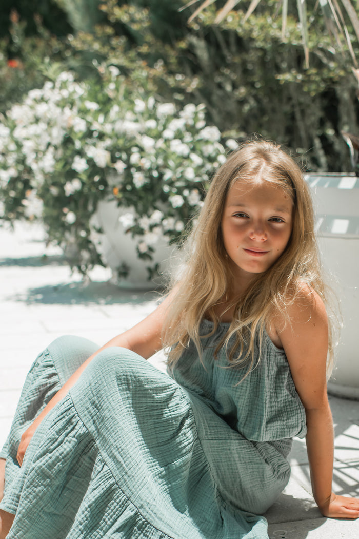 INDIE BLUE Separates Bella Maxi Skirt (soft teal muslin)