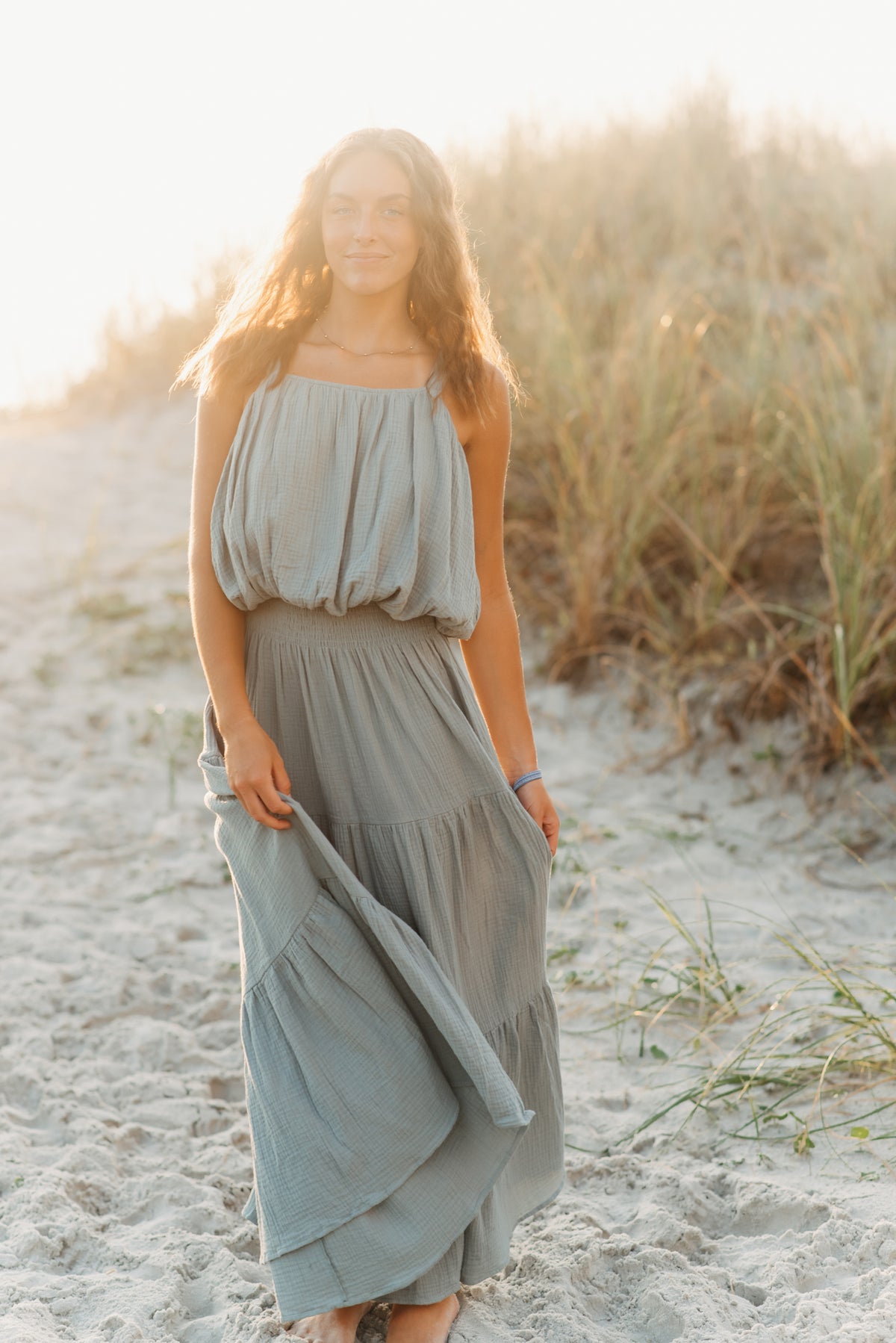 INDIE BLUE Women Women's Kiki Bubble Top (soft teal muslin)