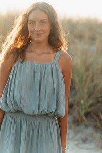 INDIE BLUE Women Women's Kiki Bubble Top (soft teal muslin)