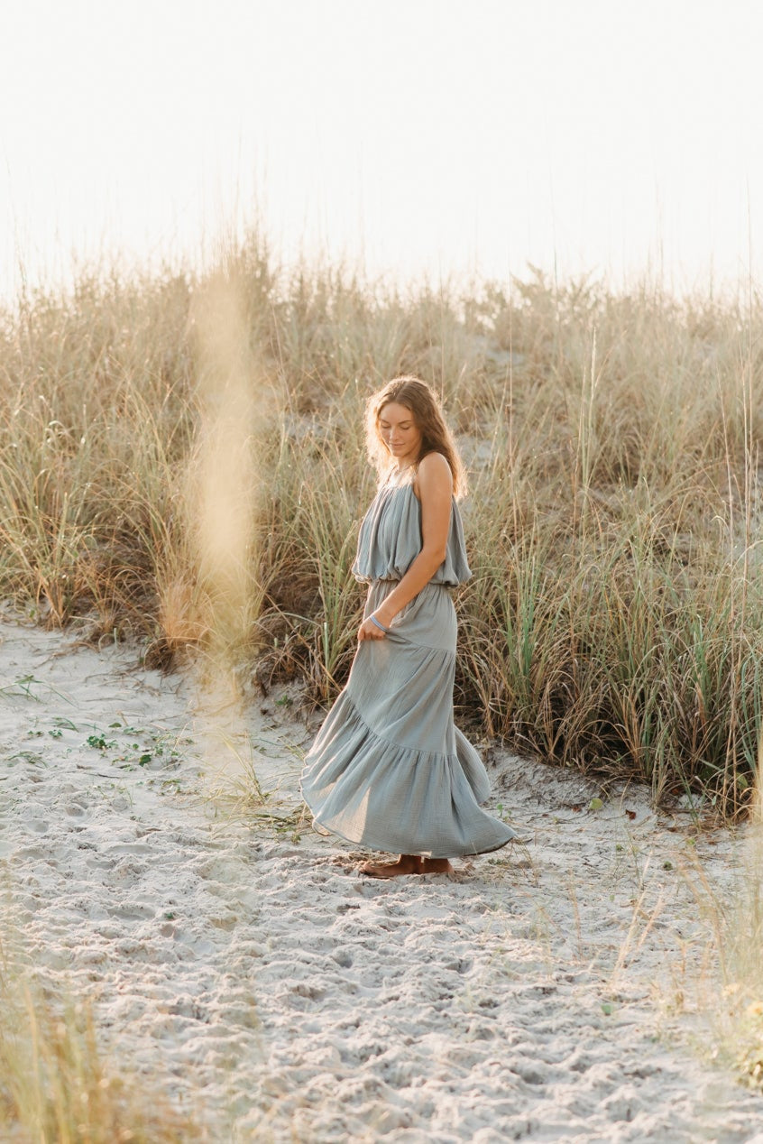 INDIE BLUE Women Women's Kiki Bubble Top (soft teal muslin)