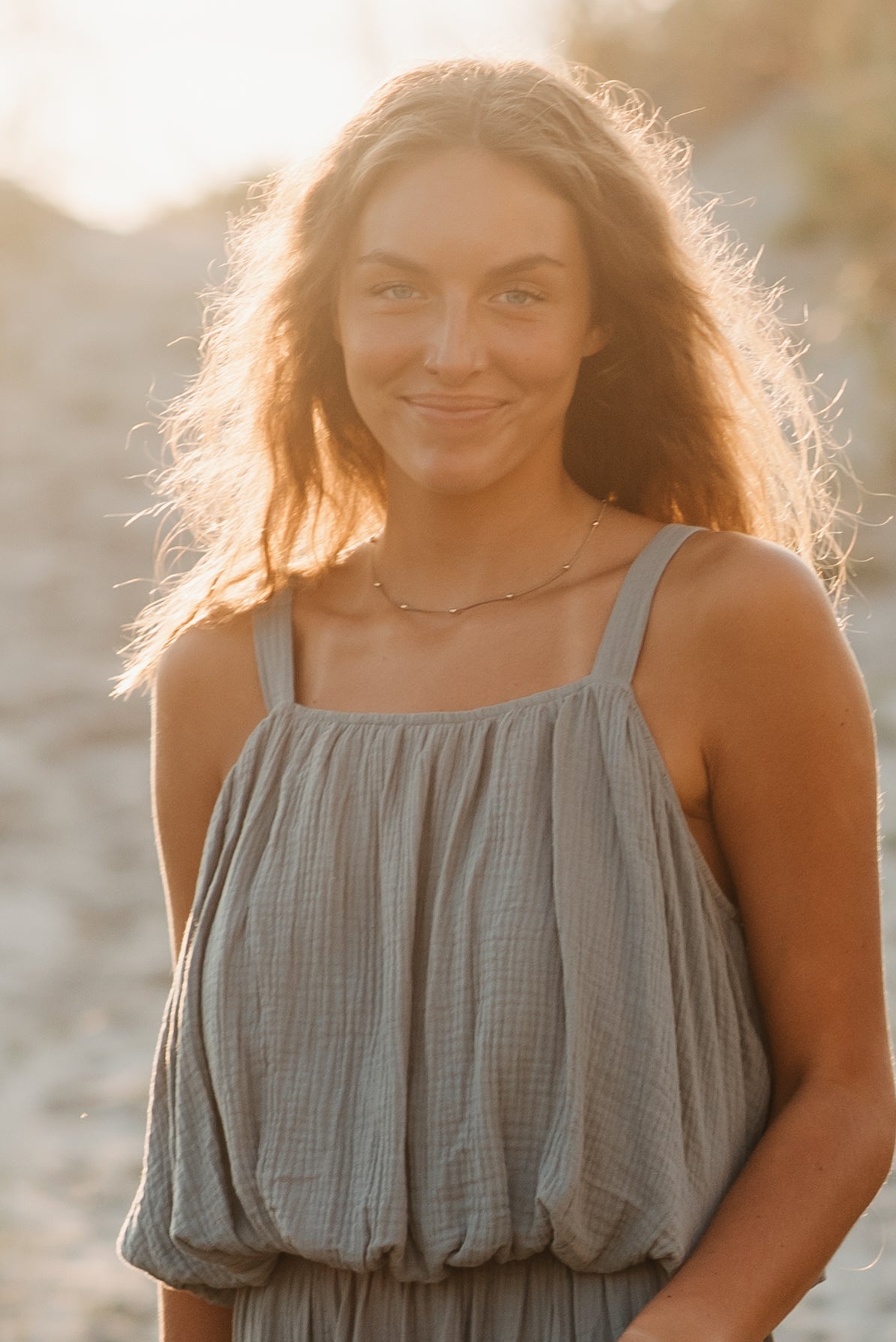 INDIE BLUE Women Women's Kiki Bubble Top (soft teal muslin)