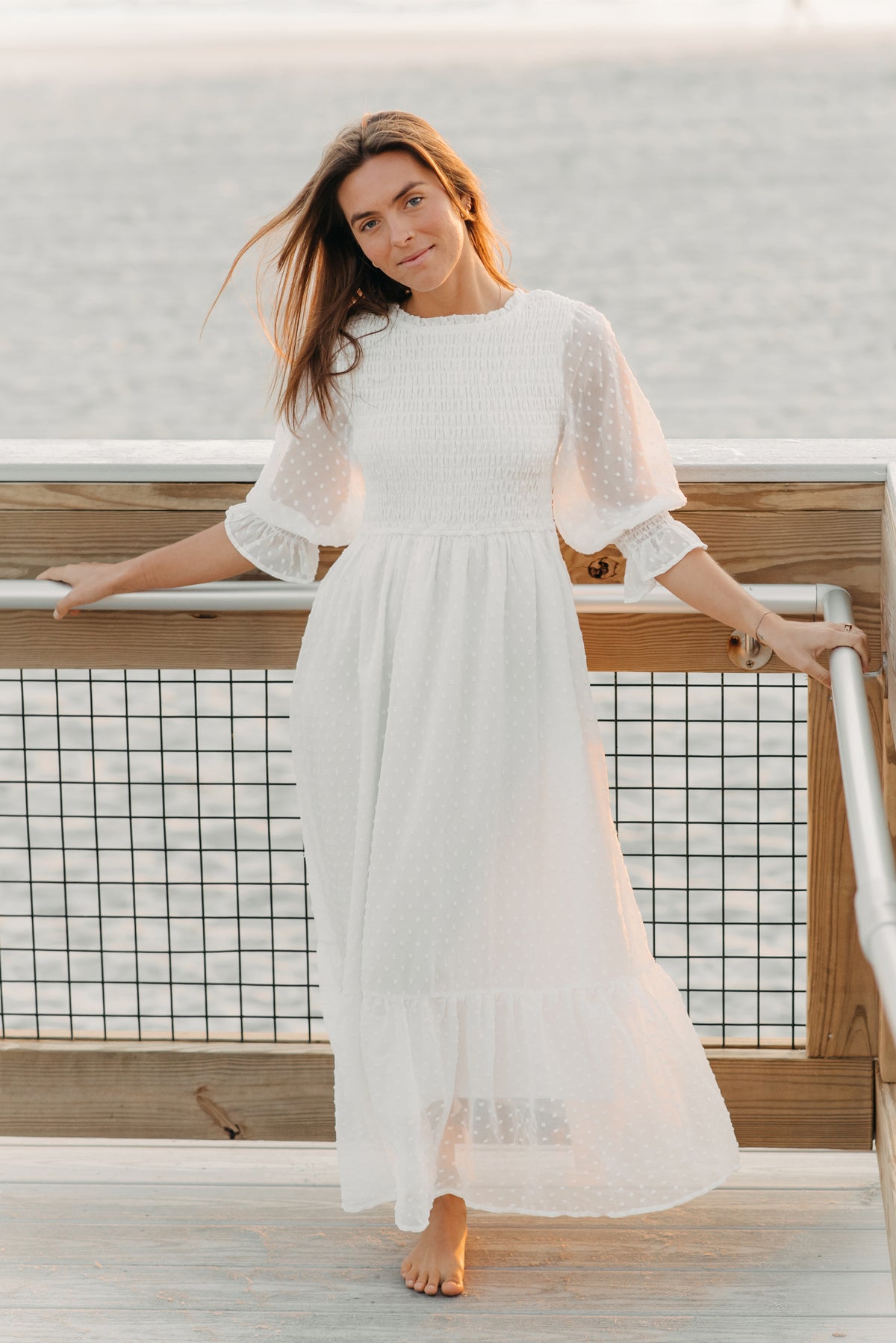 INDIE BLUE Women Women's Celine Dress (soft white swiss dot)