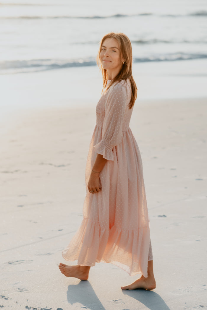 INDIE BLUE Women Women's Celine Dress (petal pink swiss dot)