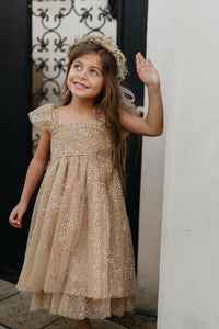 INDIE BLUE Dresses Juliet Dress (sequin gold tulle)