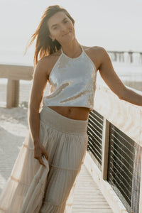 INDIE BLUE Women Women's Faye Halter (natural sequin)