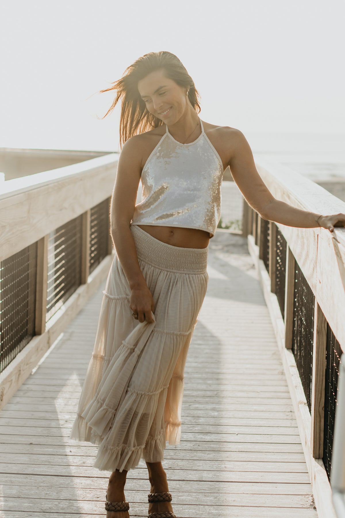 INDIE BLUE Women Women's Faye Halter (natural sequin)