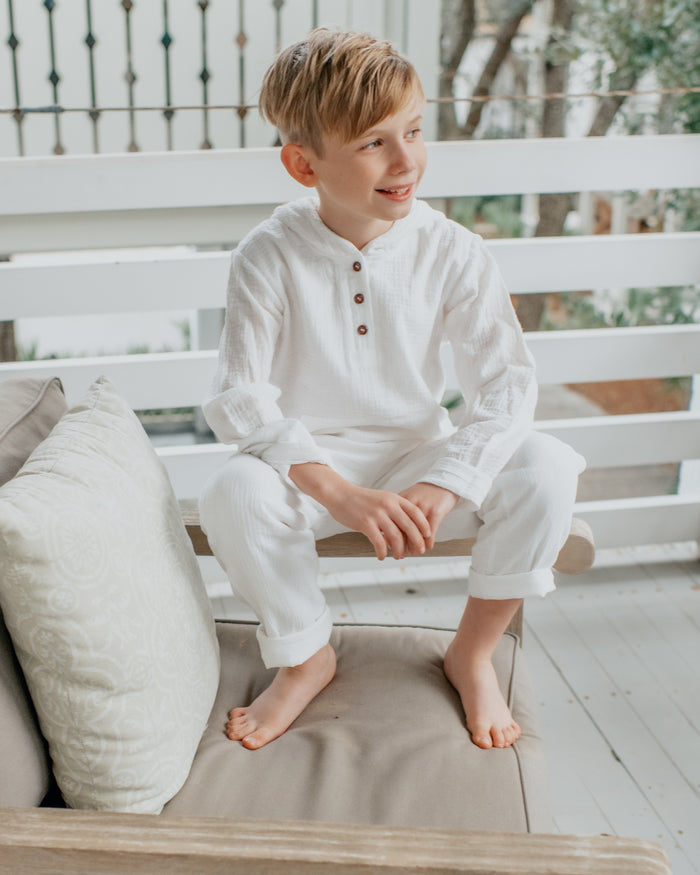 INDIE BLUE Boys Finn Pants (white muslin)