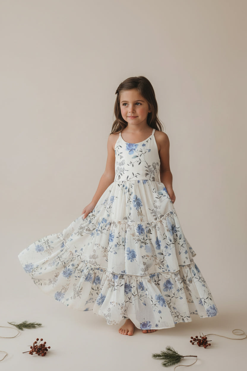 Wendy Dress (floral blue chiffon) 8Y Wendy Dress (floral blue chiffon) 8Y