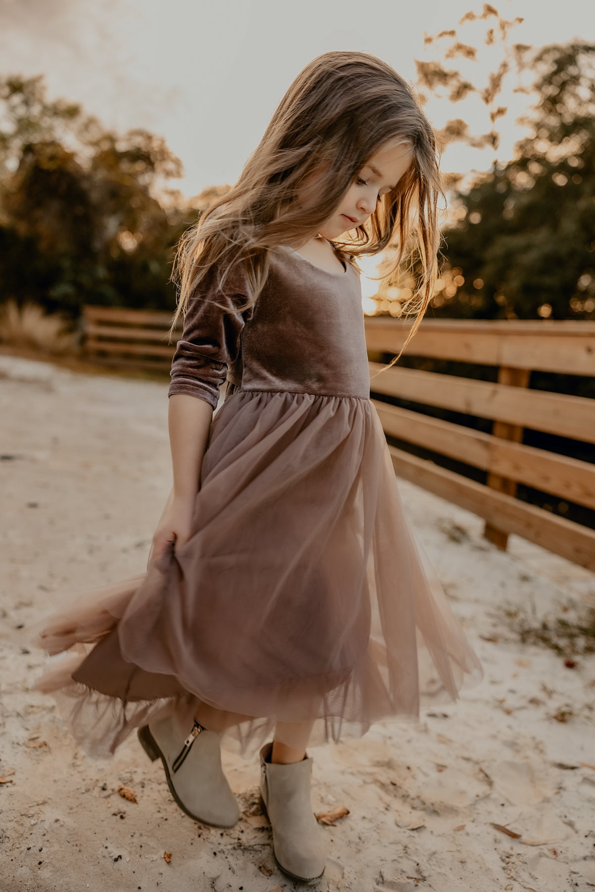 INDIE BLUE Dresses Gracie Dress (mocha velvet tulle)