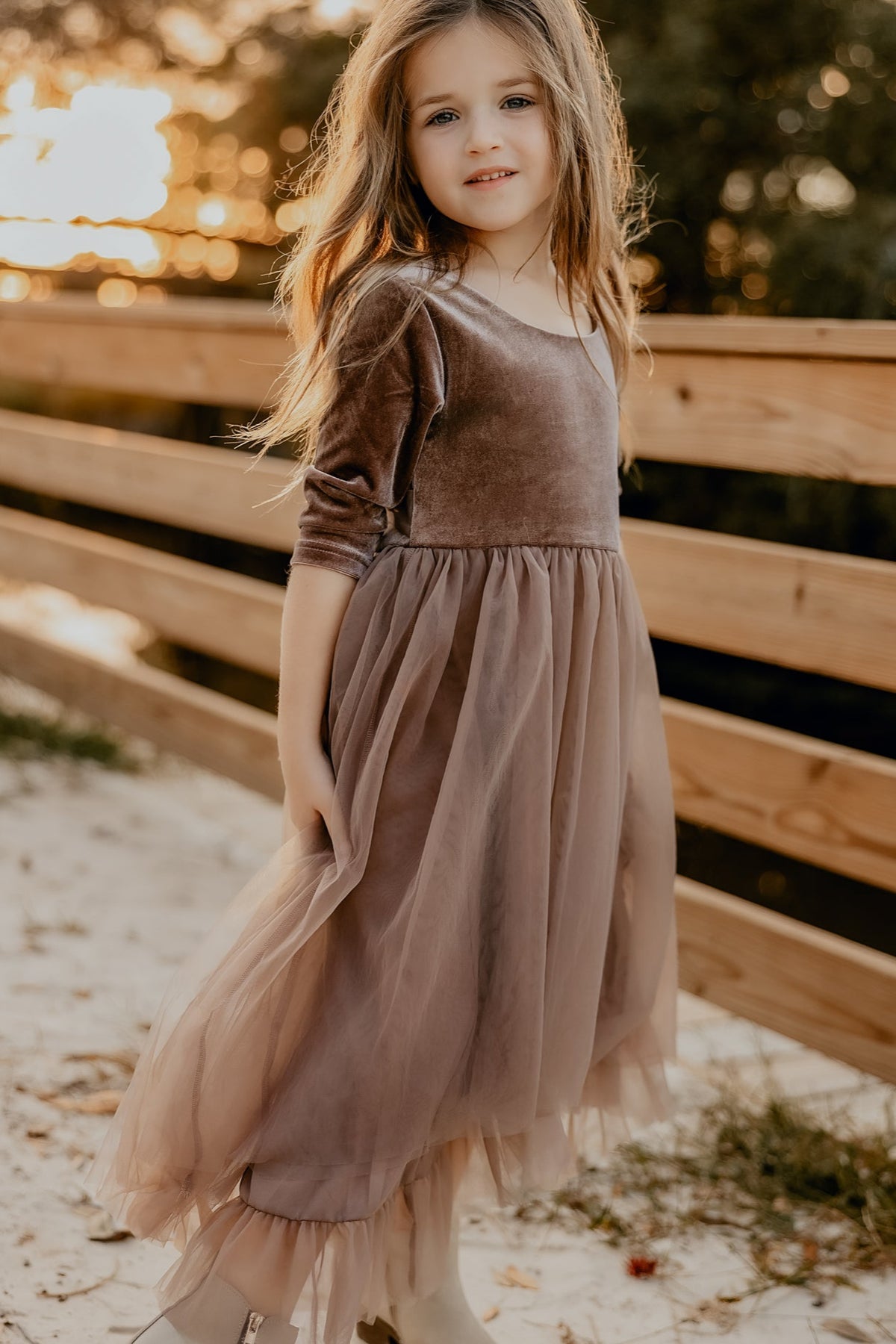 INDIE BLUE Dresses Gracie Dress (mocha velvet tulle)