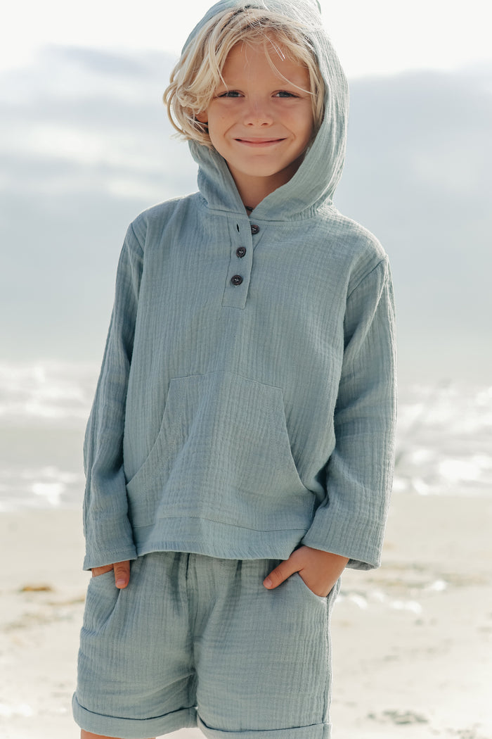 INDIE BLUE Boys Knox Hoodie (soft teal muslin)