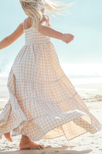 INDIE BLUE Dresses Stella Maxi (tan gingham)