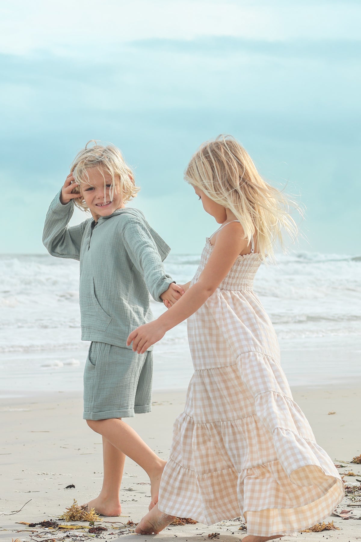 INDIE BLUE Dresses Stella Maxi (tan gingham)