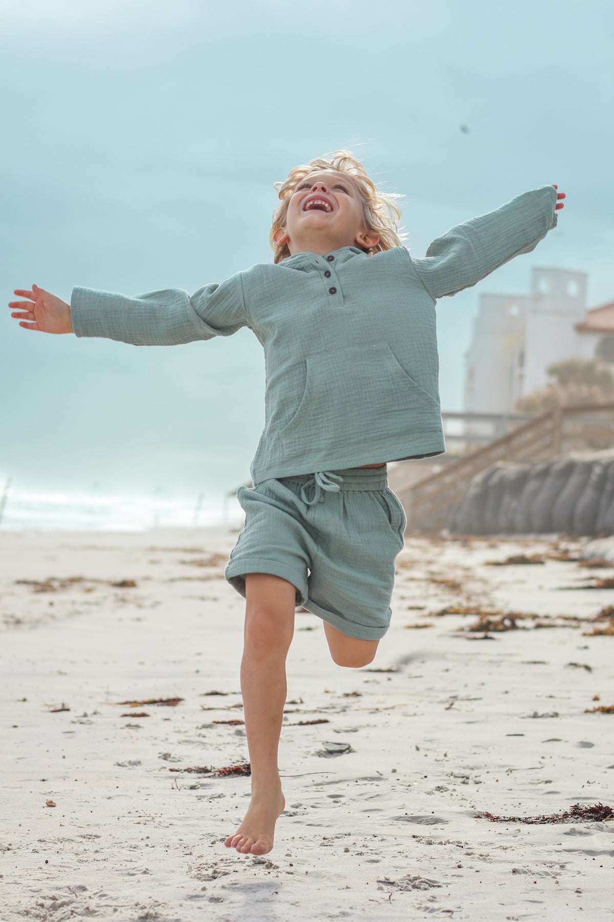 INDIE BLUE Boys Knox Shorts (soft teal muslin)