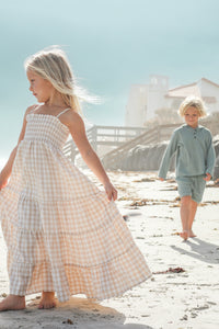 INDIE BLUE Dresses Stella Maxi (tan gingham)