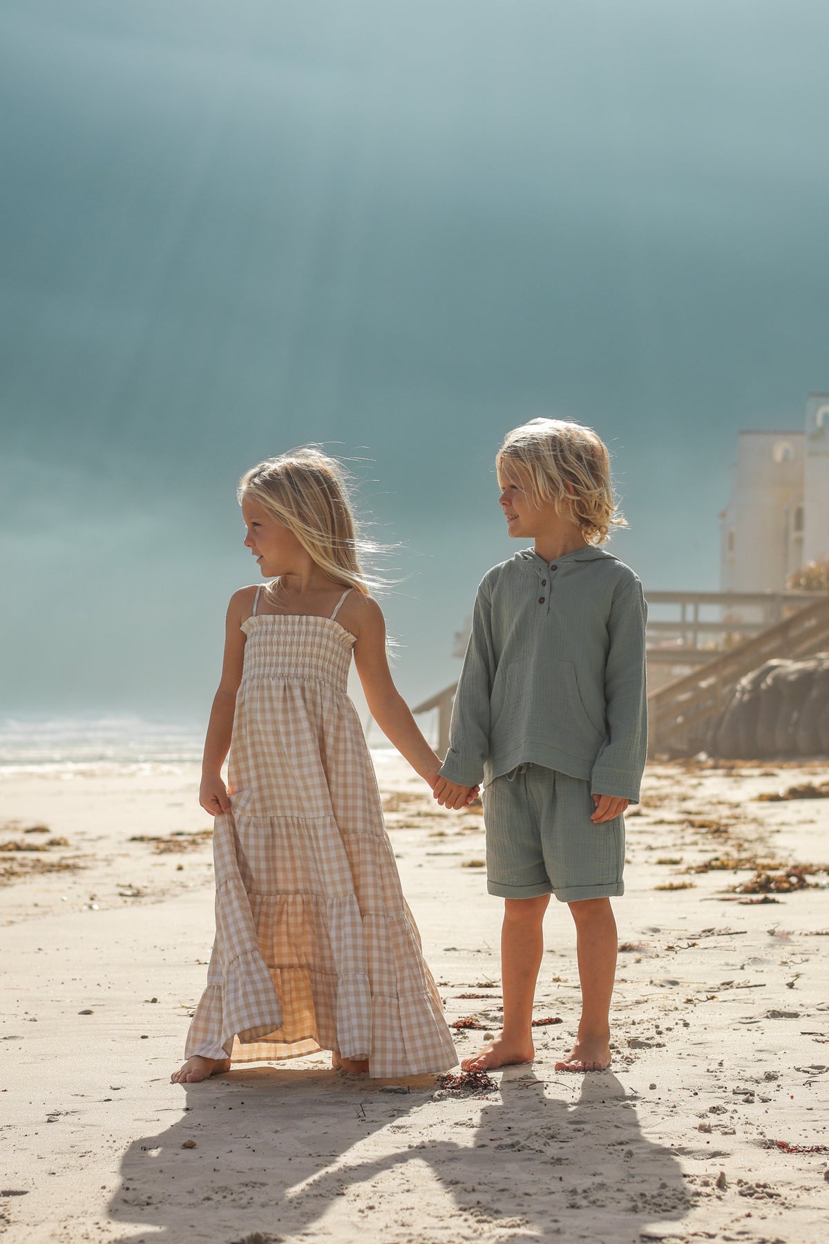 INDIE BLUE Dresses Stella Maxi (tan gingham)