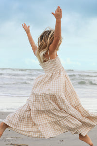 INDIE BLUE Dresses Stella Maxi (tan gingham)