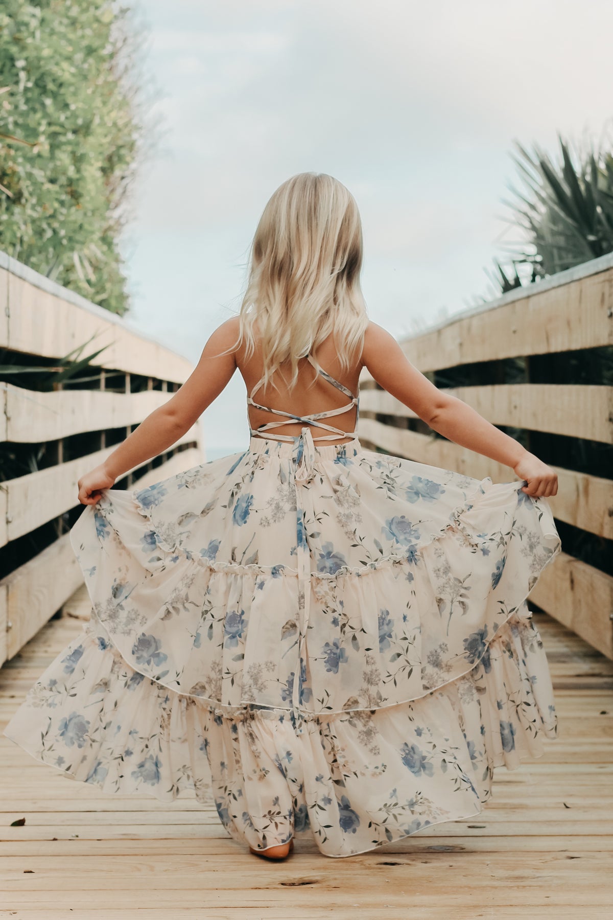 INDIE BLUE Dresses Wendy Dress (floral blue chiffon)