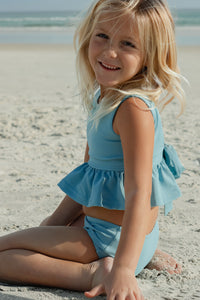 INDIE BLUE SWIM Flutter Tankini Set (soft blue ribbed)