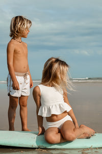 INDIE BLUE SWIM Flutter Tankini Set (soft white ribbed)