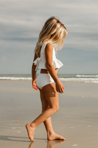 INDIE BLUE SWIM Flutter Tankini Set (soft white ribbed)
