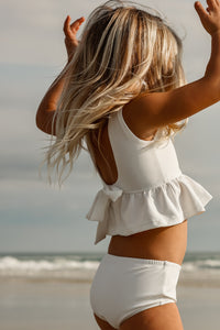 INDIE BLUE SWIM Flutter Tankini Set (soft white ribbed)