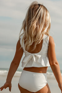 INDIE BLUE SWIM Flutter Tankini Set (soft white ribbed)