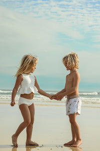 INDIE BLUE SWIM Flutter Tankini Set (soft white ribbed)