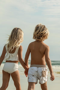 INDIE BLUE SWIM Flutter Tankini Set (soft white ribbed)