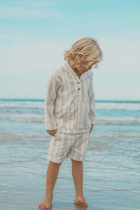 INDIE BLUE Boys Knox Shorts (desert stripe linen)